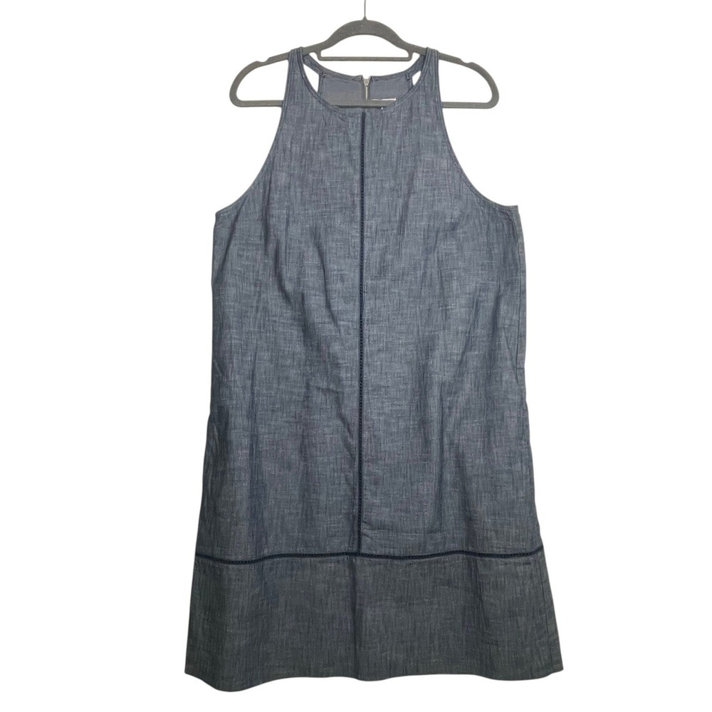 Gap Womens Blue Cotton Chambray Shift Dress Halter Neck Pockets‎ Size 14